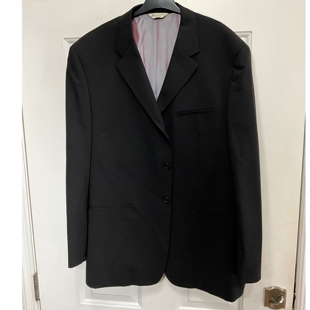Wilke-Rodriguez Mens Black 3 Button Wool Blazer Sport Coat Size 48 Regular